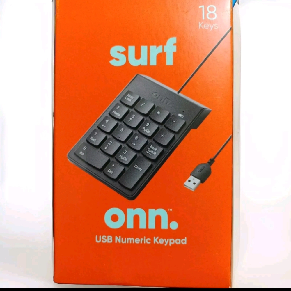 Onn Surf Black 18 Keys PC And Mac Compatible Attached Cable USB Numeric Keypad